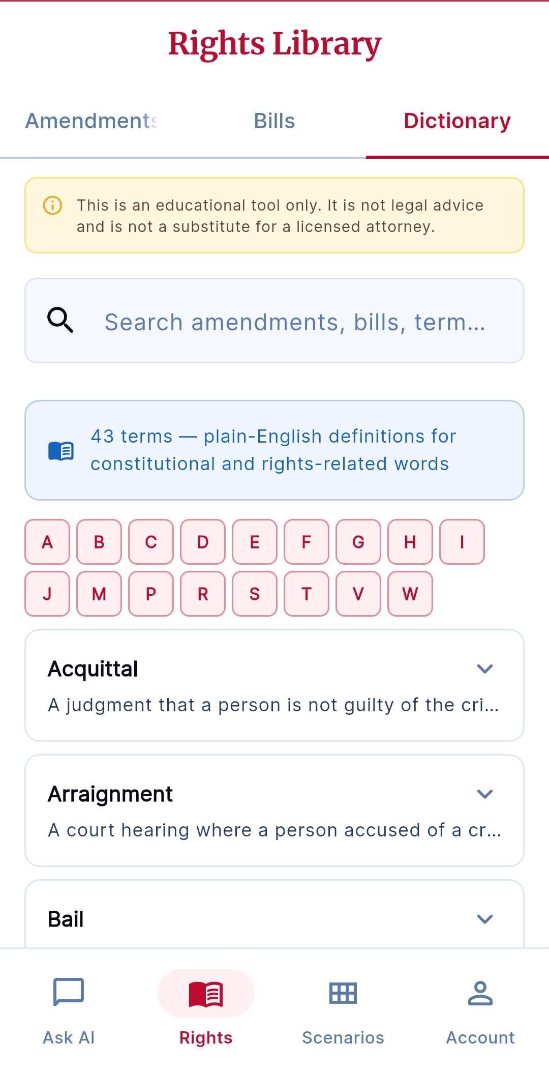 CivicShield Legal Dictionary — plain-English definitions for legal terms
